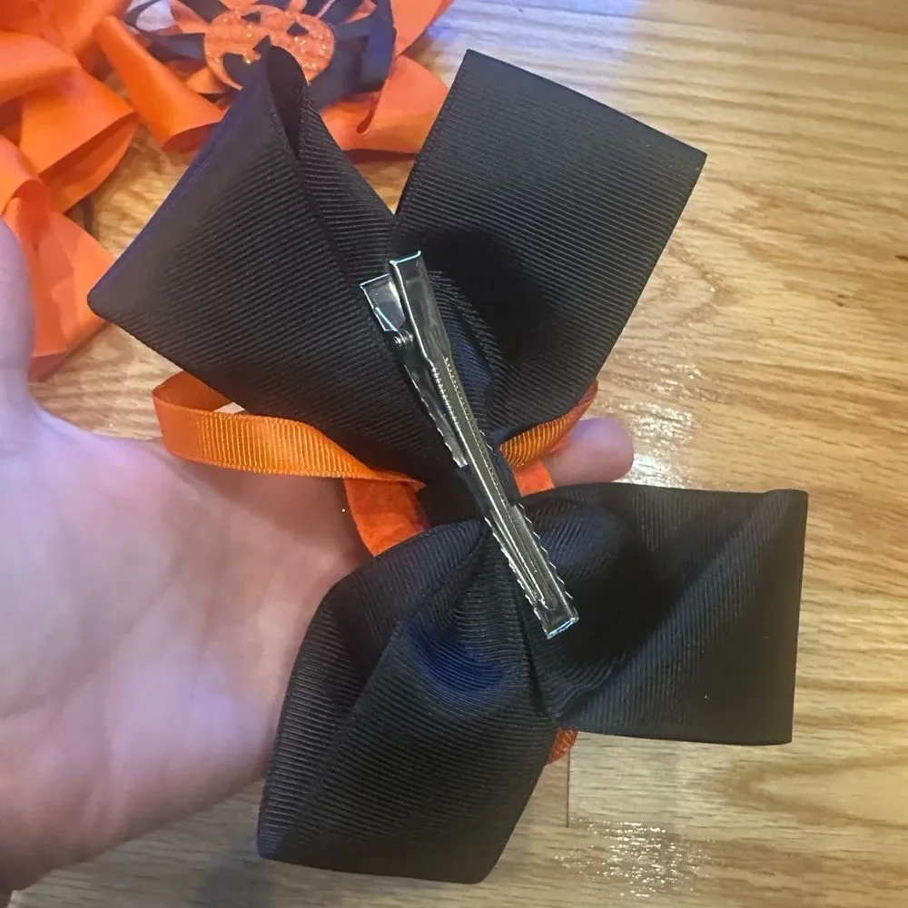 Halloween Large Hair Clips Bows Pumpkin Black Orange